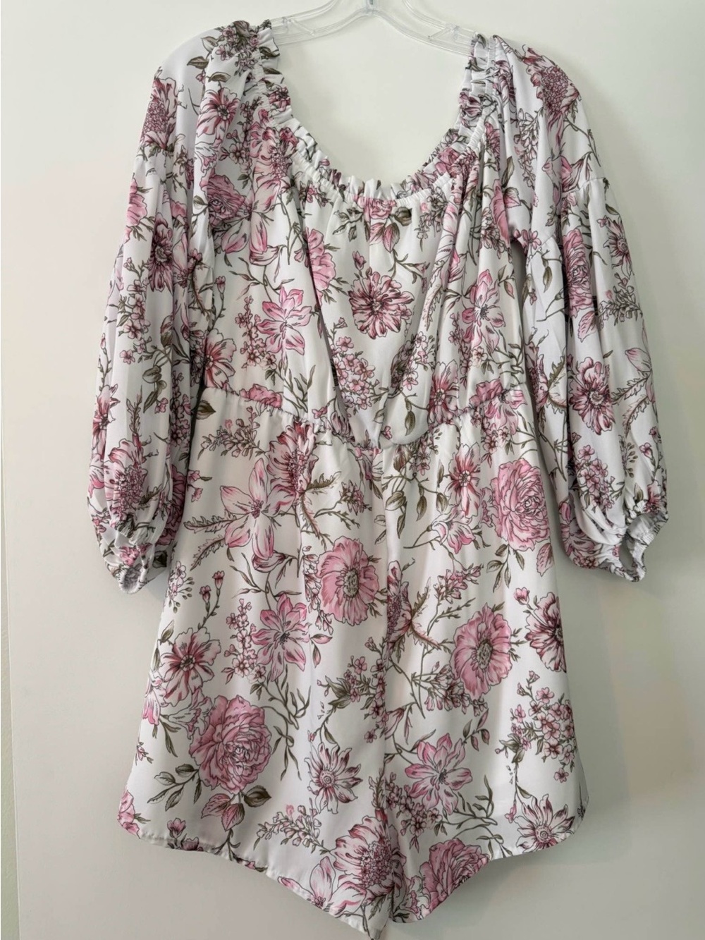 Altar'd State Pink & White Floral Puff-Sleeve Romper
